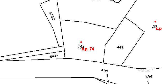 Oprechtice 74, Zahořany na parcele st. 103 v KÚ Oprechtice na Šumavě, Katastrální mapa