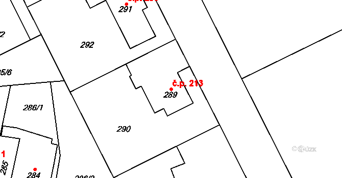 Josefov 213, Jaroměř na parcele st. 289 v KÚ Josefov u Jaroměře, Katastrální mapa