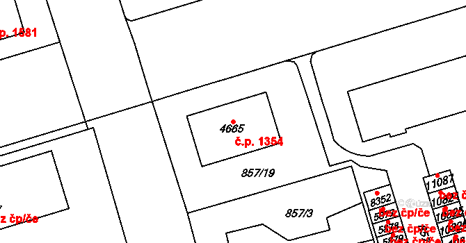 Bílé Předměstí 1354, Pardubice na parcele st. 4665 v KÚ Pardubice, Katastrální mapa