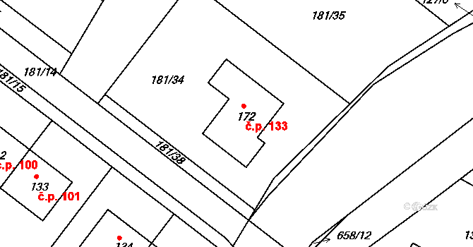 Líšťany 133 na parcele st. 172 v KÚ Líšťany, Katastrální mapa