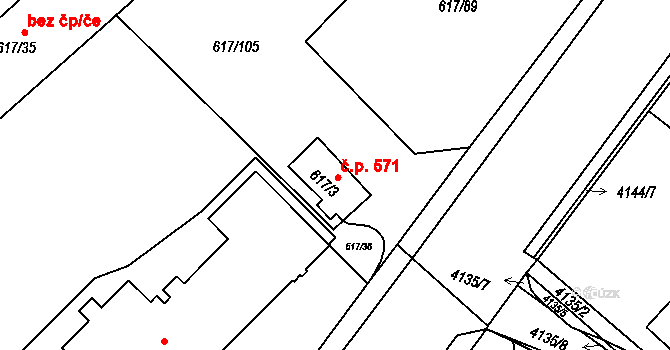 Jakubské Předměstí 571, Jaroměř na parcele st. 617/3 v KÚ Jaroměř, Katastrální mapa