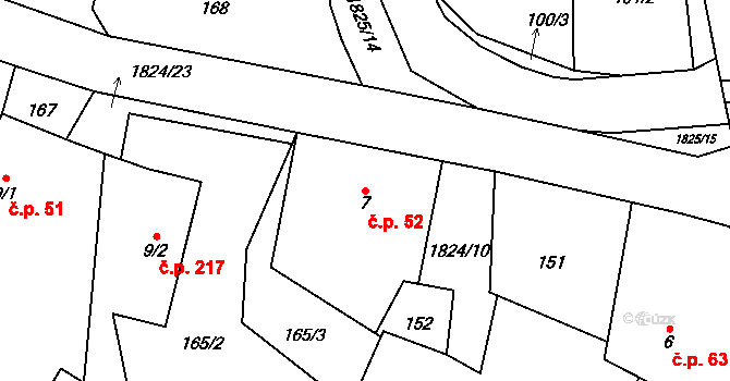 Rovensko 52 na parcele st. 7 v KÚ Rovensko, Katastrální mapa