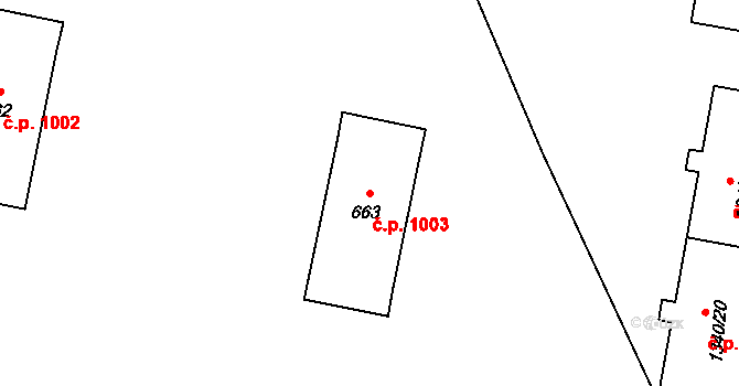 Kopřivnice 1003 na parcele st. 663 v KÚ Kopřivnice, Katastrální mapa