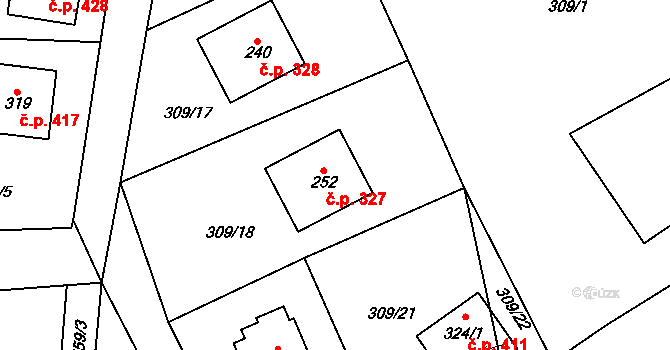 Lubina 327, Kopřivnice na parcele st. 252 v KÚ Drnholec nad Lubinou, Katastrální mapa