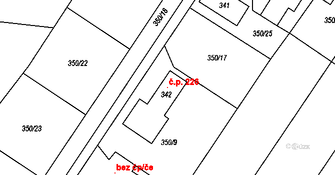 Jiřice 226, Kostelec nad Labem na parcele st. 342 v KÚ Jiřice u Kostelce nad Labem, Katastrální mapa