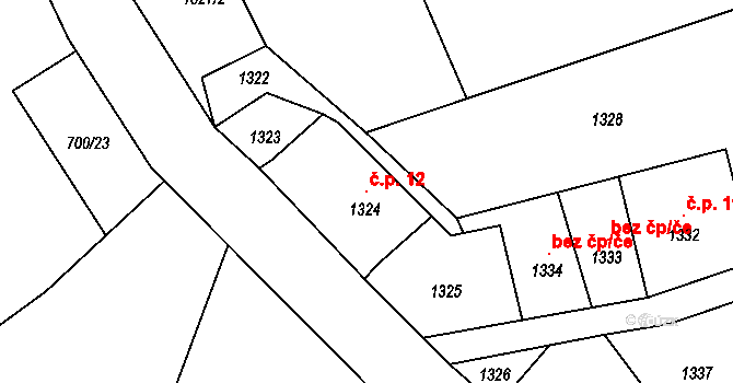 Pěkná 12, Nová Pec na parcele st. 1324 v KÚ Pěkná, Katastrální mapa
