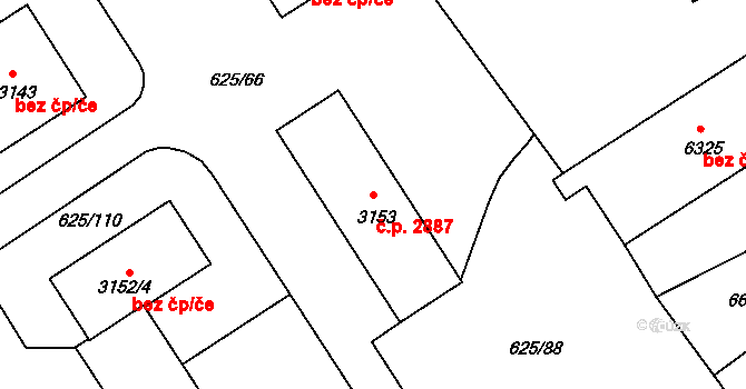 Kroměříž 2887 na parcele st. 3153 v KÚ Kroměříž, Katastrální mapa
