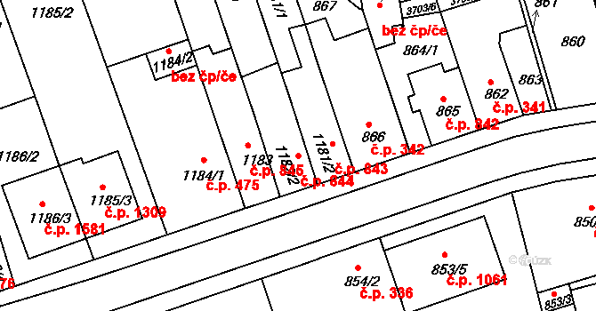 Holešov 844 na parcele st. 1182/2 v KÚ Holešov, Katastrální mapa