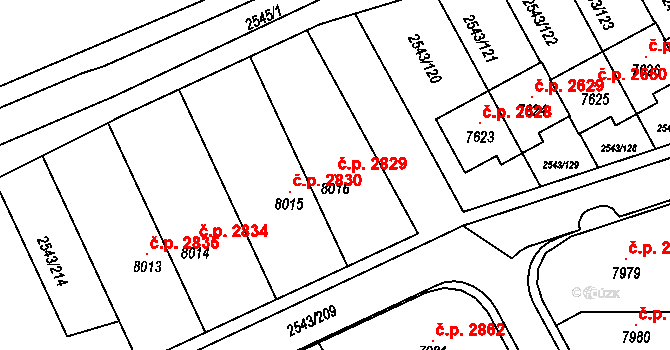 Cheb 2829 na parcele st. 8016 v KÚ Cheb, Katastrální mapa