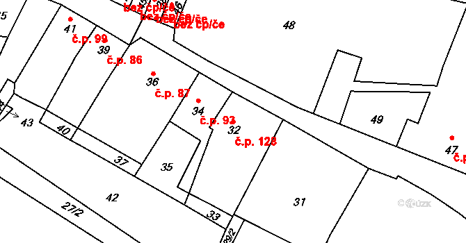 Seloutky 128 na parcele st. 32 v KÚ Seloutky, Katastrální mapa