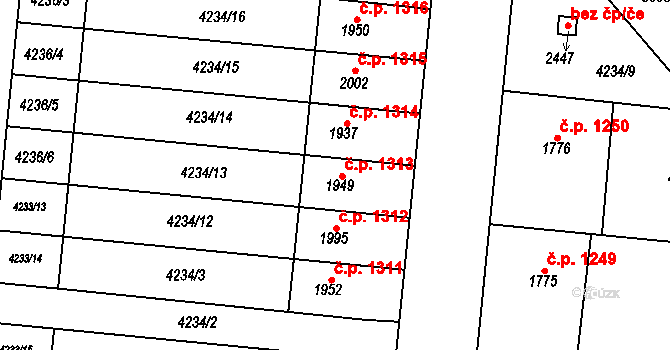 Kojetín I-Město 1313, Kojetín na parcele st. 1949 v KÚ Kojetín, Katastrální mapa