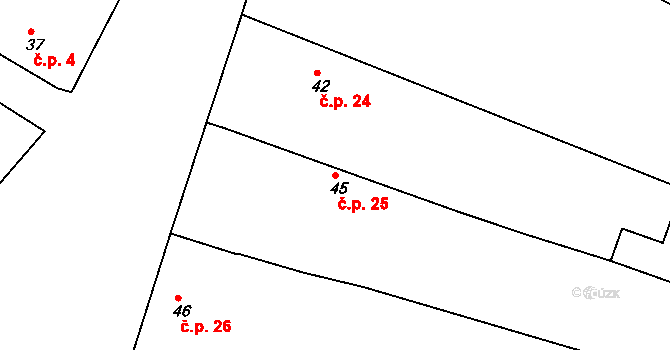 Chvalovice 25, Kovanice na parcele st. 45 v KÚ Chvalovice u Nymburka, Katastrální mapa