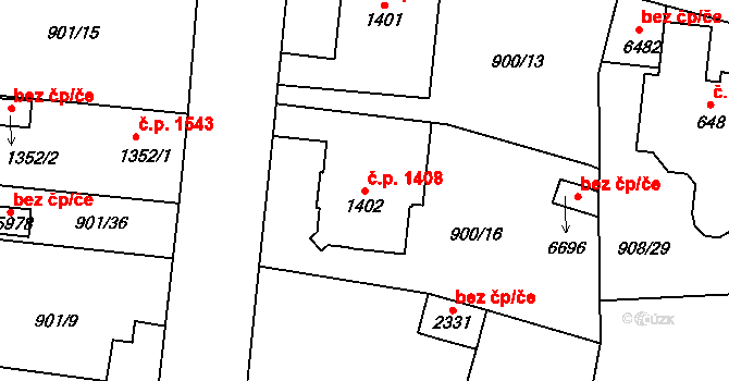 Jablonec nad Nisou 1408 na parcele st. 1402 v KÚ Jablonec nad Nisou, Katastrální mapa