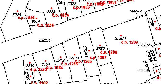 Jihlava 1287 na parcele st. 2734/1 v KÚ Jihlava, Katastrální mapa