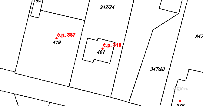 Rožďalovice 319 na parcele st. 481 v KÚ Rožďalovice, Katastrální mapa