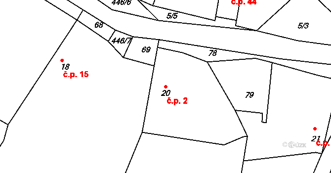 Hostěradice 2, Kamenný Přívoz na parcele st. 20 v KÚ Hostěradice, Katastrální mapa