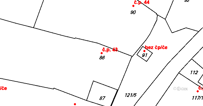 Litice 43, Blíževedly na parcele st. 86 v KÚ Litice, Katastrální mapa