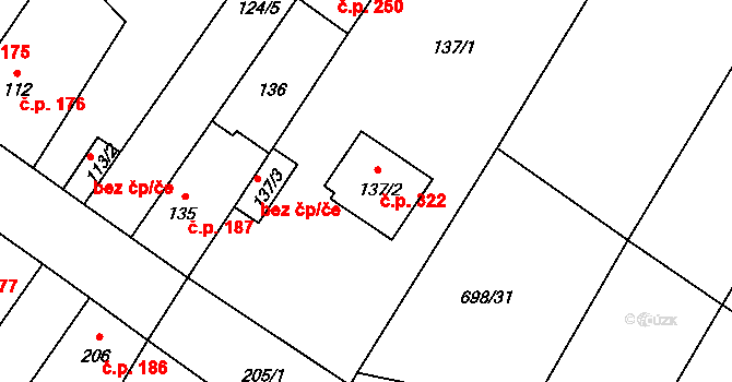 Kačice 322 na parcele st. 137/2 v KÚ Kačice, Katastrální mapa