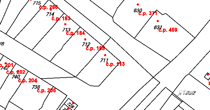 Sokolnice 113 na parcele st. 711 v KÚ Sokolnice, Katastrální mapa