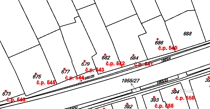 Mistřín 542, Svatobořice-Mistřín na parcele st. 682 v KÚ Mistřín, Katastrální mapa