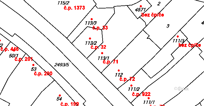 Kyjov 71 na parcele st. 113/1 v KÚ Kyjov, Katastrální mapa