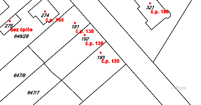 Rychtářov 139, Vyškov na parcele st. 193 v KÚ Rychtářov, Katastrální mapa