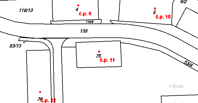 Karlova Studánka 11 na parcele st. 75 v KÚ Karlova Studánka, Katastrální mapa