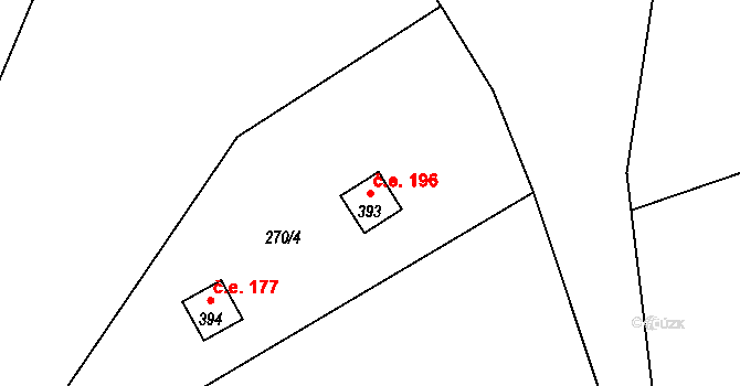 Třebsín 196, Krňany na parcele st. 393 v KÚ Třebsín, Katastrální mapa