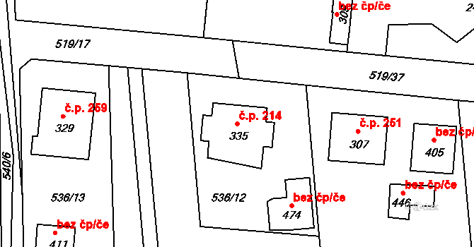 Tetín 214 na parcele st. 335 v KÚ Tetín u Berouna, Katastrální mapa