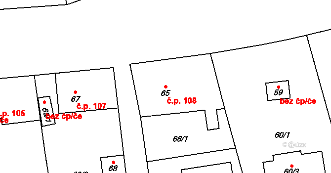 Kvaň 108, Zaječov na parcele st. 65 v KÚ Kvaň, Katastrální mapa