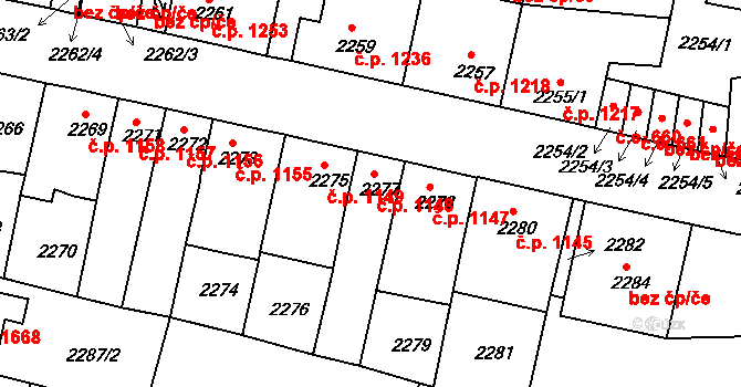 Tachov 1148 na parcele st. 2277 v KÚ Tachov, Katastrální mapa
