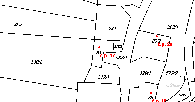 Stradov 17, Komařice na parcele st. 31 v KÚ Sedlo u Komařic, Katastrální mapa