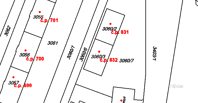 Poruba 832, Orlová na parcele st. 3060/3 v KÚ Poruba u Orlové, Katastrální mapa