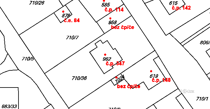 Děčín IX-Bynov 347, Děčín na parcele st. 962 v KÚ Bynov, Katastrální mapa