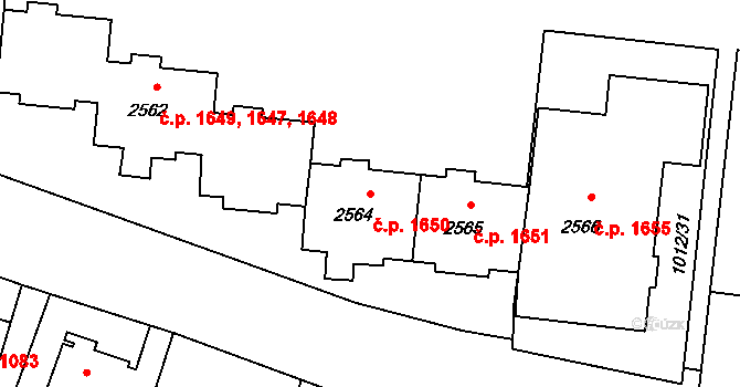 Rožnov pod Radhoštěm 1650 na parcele st. 2564 v KÚ Rožnov pod Radhoštěm, Katastrální mapa