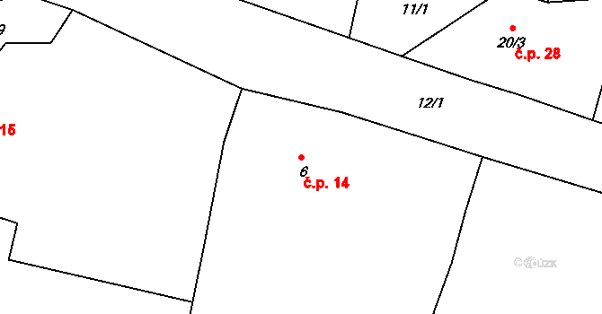 Chvalina 14, Hořice na parcele st. 6 v KÚ Chvalina, Katastrální mapa
