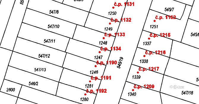 Hořice 1134 na parcele st. 1247 v KÚ Hořice v Podkrkonoší, Katastrální mapa