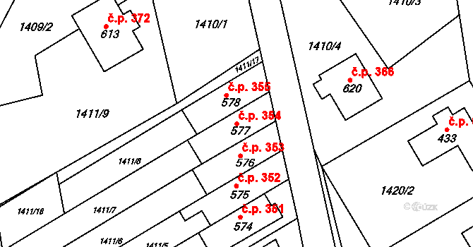 Dlouhá Třebová 354 na parcele st. 577 v KÚ Dlouhá Třebová, Katastrální mapa