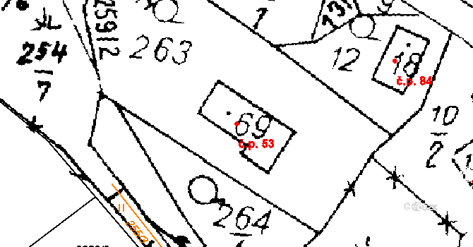 Hejnice 53 na parcele st. 69 v KÚ Hejnice u Žamberka, Katastrální mapa