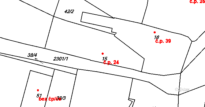 Třebohostice 24 na parcele st. 15 v KÚ Třebohostice, Katastrální mapa