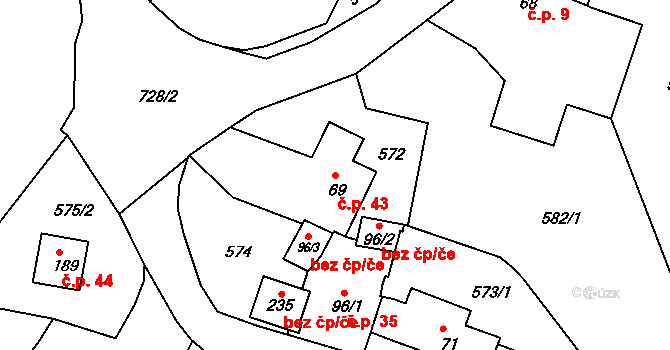 Bukovice 43, Bžany na parcele st. 69 v KÚ Lhenice u Bžan, Katastrální mapa