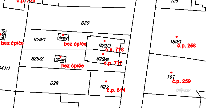 Skřečoň 717, Bohumín na parcele st. 629/5 v KÚ Skřečoň, Katastrální mapa