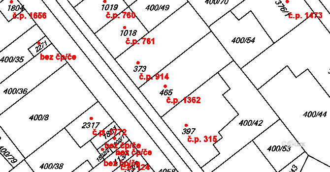 Mařatice 1362, Uherské Hradiště na parcele st. 465 v KÚ Mařatice, Katastrální mapa