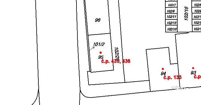 Veveří 435,436, Brno na parcele st. 95 v KÚ Veveří, Katastrální mapa