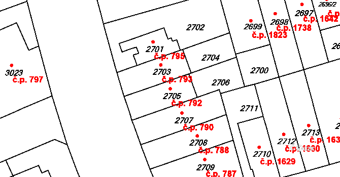 Černá Pole 792, Brno na parcele st. 2705 v KÚ Černá Pole, Katastrální mapa