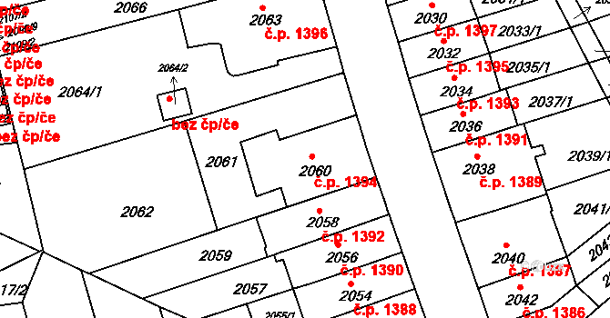 Černá Pole 1394, Brno na parcele st. 2060 v KÚ Černá Pole, Katastrální mapa