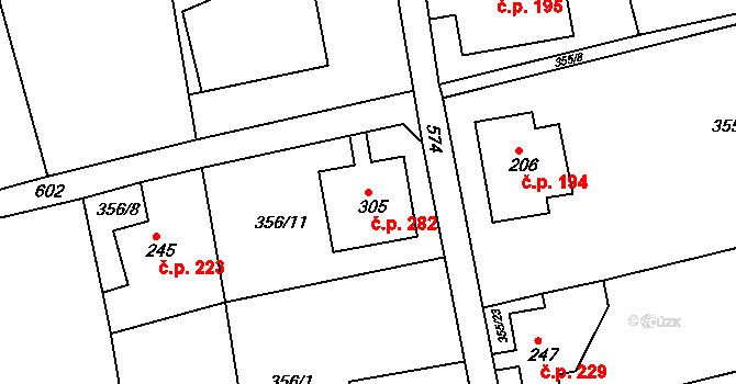 Dolní Poustevna 282 na parcele st. 305 v KÚ Dolní Poustevna, Katastrální mapa