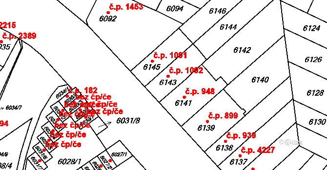 Židenice 1092, Brno na parcele st. 6143 v KÚ Židenice, Katastrální mapa