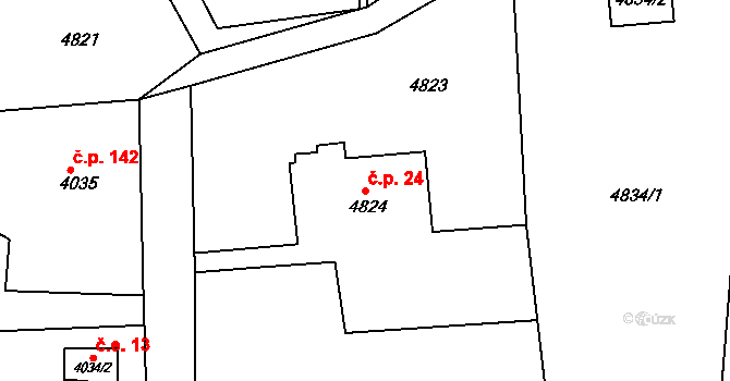 Lískovec 24, Frýdek-Místek na parcele st. 4824 v KÚ Lískovec u Frýdku-Místku, Katastrální mapa