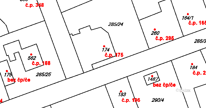 Libiš 175 na parcele st. 174 v KÚ Libiš, Katastrální mapa